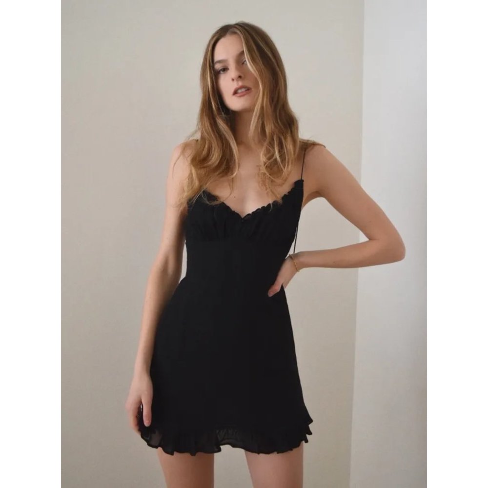 NWOT Reformation Esther Dress in Black Mini Tie Straps
